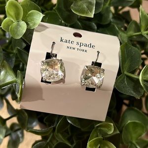 Kate Spade ♠️ Square Crystal Leverback Drop Earrings  🤍 🩶 Clear/Silver